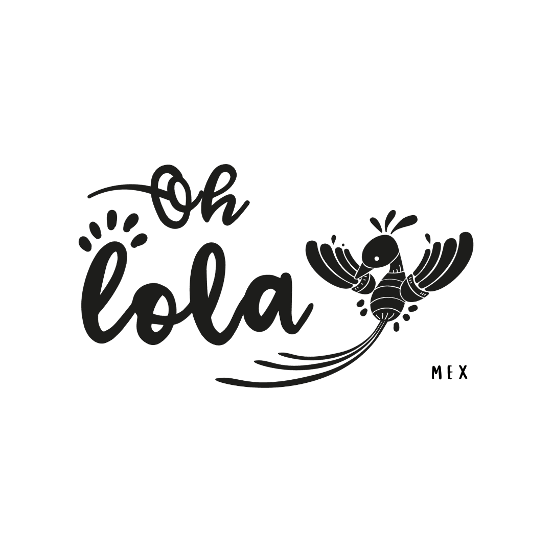 Oh Lola black logo with stylized bird illustration and text MEX on white background