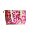 Tote bag with pink and white zebra pattern on a white background